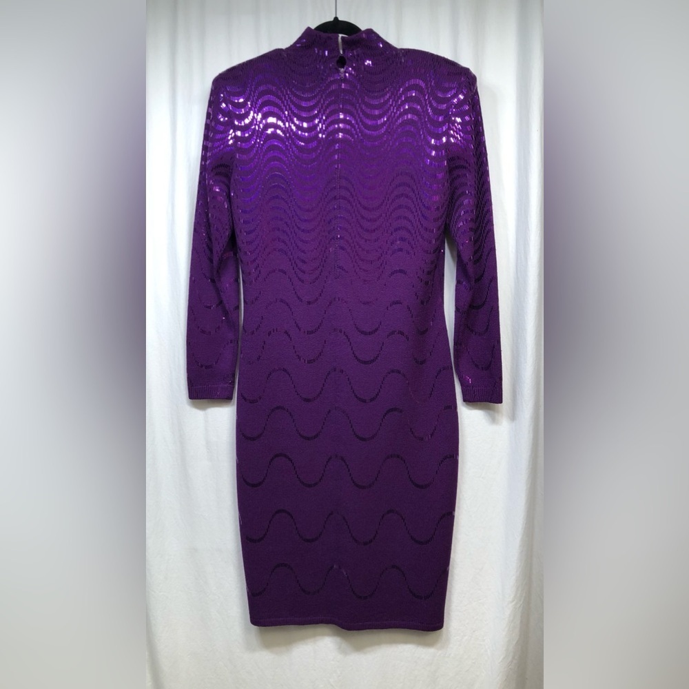 St. John Purple Knit Wave-Pattern Midi Dress - Picture 5 of 16